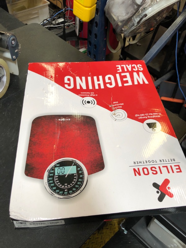 Photo 1 of EILISON Highly Advance 2-in-1 Digital & Analog Weighing Scale for Body Weight-400lbs, 4 High Precison GX Sensor Accurate, Thick Tempered Glass, Extra Large Display (red) (New Black)