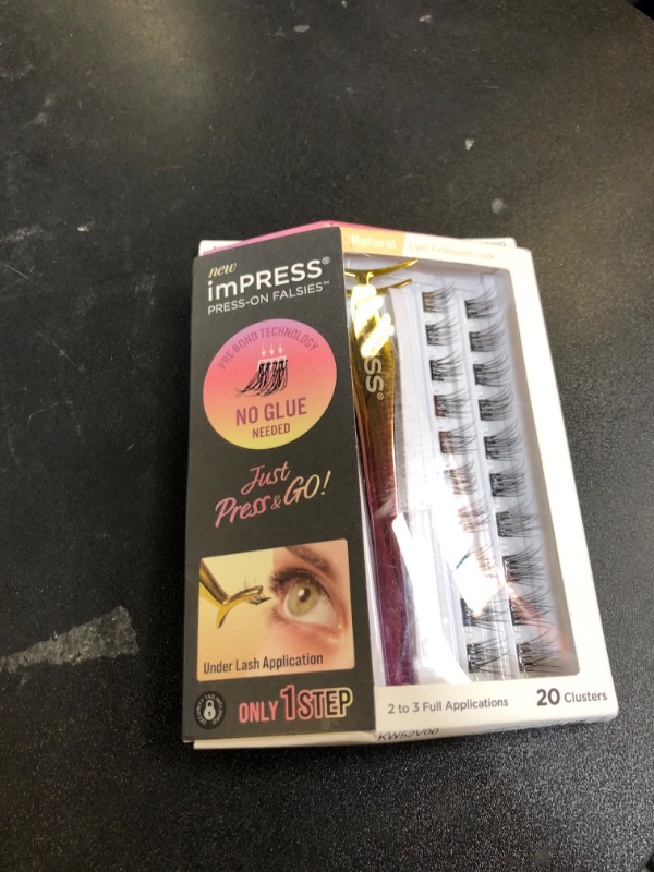 Photo 1 of KISS imPRESS Falsies Self Adhesive Eyelashes, Press On Lashes, 12mm-14mm Natural Volume Lashes, Black, No Glue Needed, Invisible Band, 36 Lash Clusters & Non-Stick Applicator - Natural