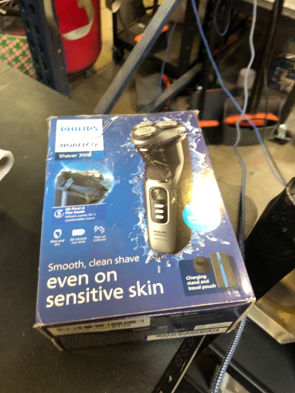 Photo 1 of Philips Norelco Shaver 3900 Series, Wet and Dry Electric Shaver, P-Cap, Travel Pouch, Charging Stand, Storm Blue, Model S3341/92