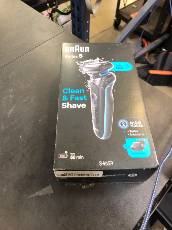 Photo 1 of Braun Electric Shaver for Men, Series 5 5120s, Wet & Dry Shave, Turbo Shaving Mode, Foil Shaver, Engineered in Germany, with Beard Trimmer & Attachments, Blue