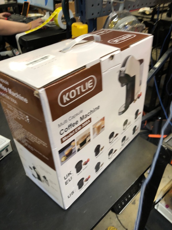 Photo 1 of KOTLIE 5in1 19Bar Multicapsule Espresso Coffee Machine, Cold&Hot Brewing Single-Serve Coffee Maker, Cappuccino&Latte Maker for Kcup/Dolce Gusto/Nespresso Original/GroundCoffee/44mm ESE EM-308A (White)