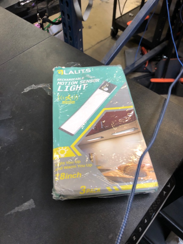 Photo 1 of Under Cabinet Lighting, Equipped with Motion Sensor, Rechargeable Battery Operated?3-Level Adjustable Brightness, 3 Pack Magnetic Under Counter Lights for Kitchen, Closet, Pantry, 7.8"