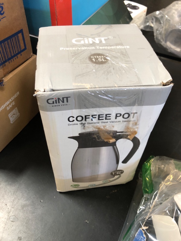 Photo 1 of GiNT 51Oz Stainless Steel Thermal Coffee Carafe with Lid/Double Walled Vacuum Thermal Carafe / 12 Hour Heat Retention (Silver, 1.5L)