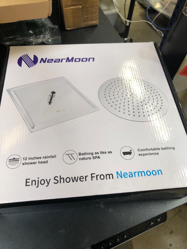 Photo 1 of NearMoon Rain Shower Head, High Flow Stainless Steel Square Rainfall Shower, Waterfall Bath Shower Body Covering, Ceiling or Wall Mount (12 Inch, Chrome Finish)