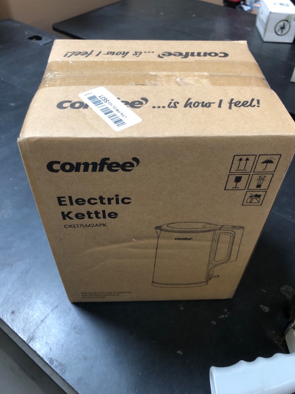 Photo 1 of COMFEE' 1.7L Double Wall Electric Tea Kettle and Kettle Water Boiler, 100% Stainless Steel Interior & Lid & Spout, Two-Level Wide Open Lid, 1500W Fast Boiling, Auto-Off and Boil-Dry Protection