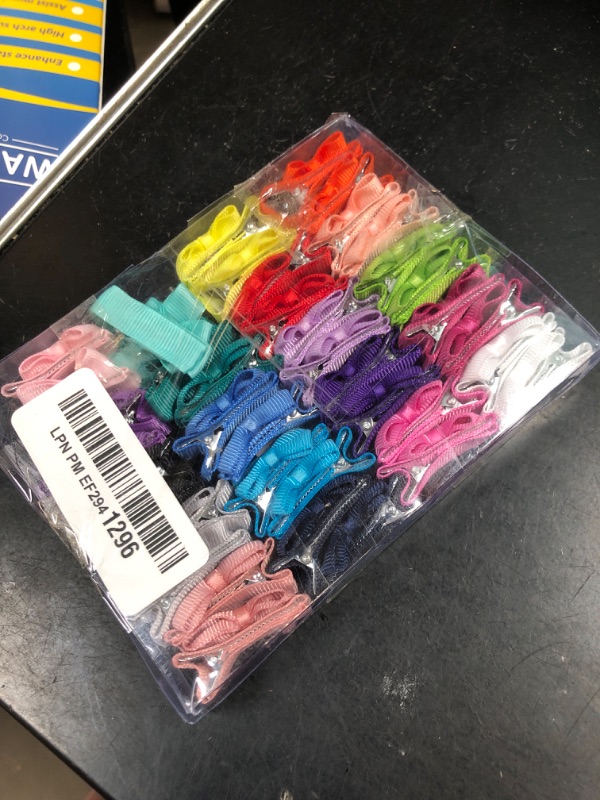 Photo 1 of Grosgrain Ribbon Hair Bows Clips for Infant Girls - Fully Lined Mini Bows in 20 Color Pairs, Set of 40 (1.2" Tiny Clips)