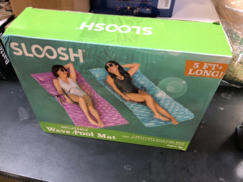 Photo 1 of SLOOSH Inflatable Pool Floats Raft,Floating Lounge for Adults,64x32 inch Swimming Mat Pool Mattress with Headrest,2 Pieces Float Air Mat for Summer Water Beach Fun,Blue,Purple
