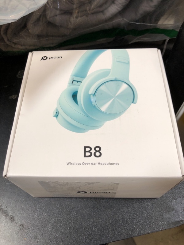 Photo 1 of Picun B8 Bluetooth Over Ear Headphones, 120H Playtime with 3 EQ Modes, Low Latency, Hands-Free Calls, Deep Bass for Travel, Home, Office & PC (Cyan)