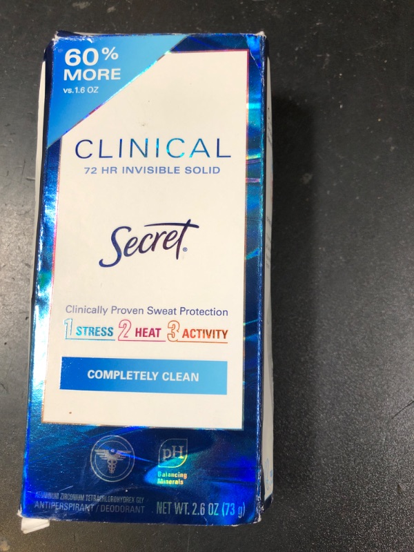 Photo 1 of Secret Clinical Strength Antiperspirant Deodorant for Women, 3X Stress Protection, 72hr Sweat & Odor Protection, PH Balancing Minerals, Invisible Solid, Completely Clean Scent, 2.6 oz