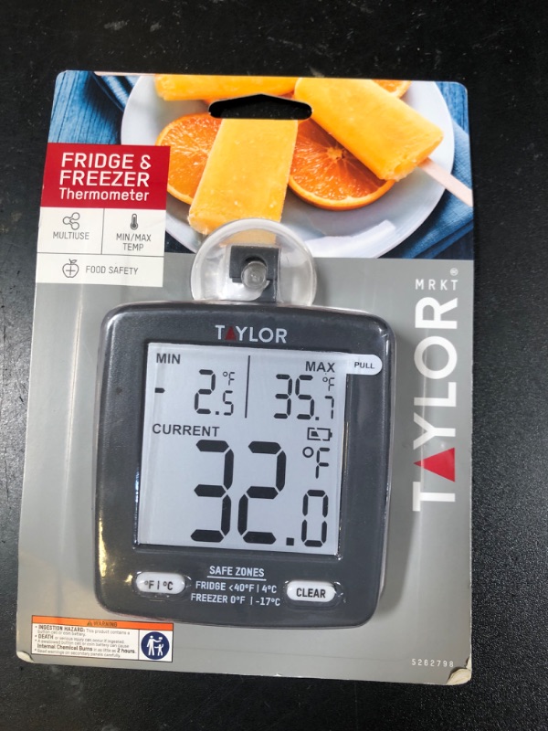 Photo 1 of Taylor LCD Display Digital Kitchen Refrigerator/Freezer Kitchen Thermometer Min/Max on Display, 2 inch display, Gray, 1 Count (Pack of 1)