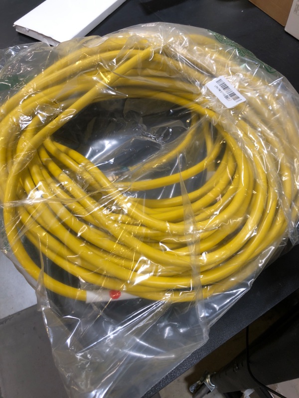 Photo 1 of BBOUNDER Outdoor Extension Cord 100 FT Waterproof, 12/3 SJTW Heavy Duty 15A 1875W, Flexible 100% Copper 3 Prong Cords for Commercial Use and High Power Appliance, Yellow