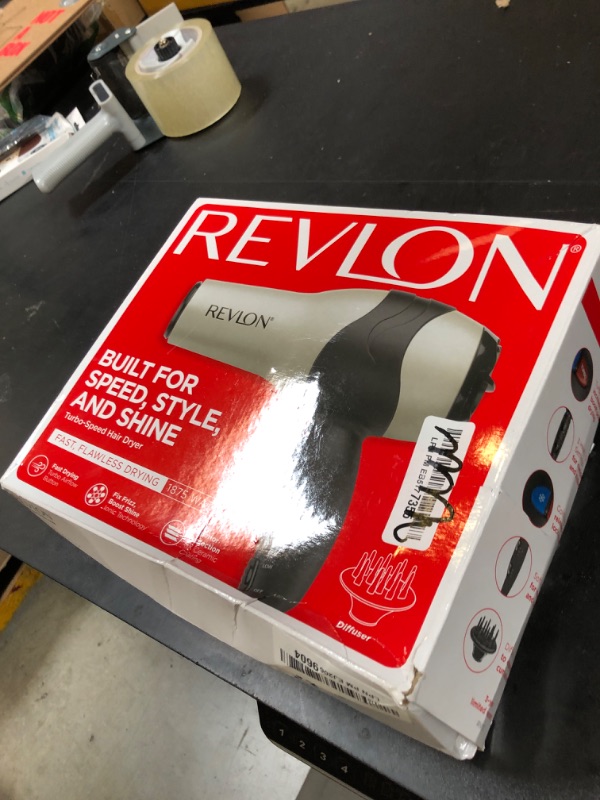 Photo 1 of REVLON Turbo Hair Dryer with Advanced Ionic Technology, Ceramic Coating | Turbo Heat and Cold Shot Features, 1875 Watts for Fast Drying and Shine (Silver)