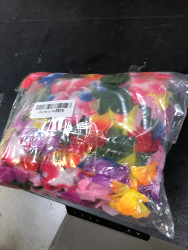 Photo 1 of jollylife 60PCS Hawaiian Luau Leis Necklaces Bracelets Headbands Tropical Hibiscus Flowers Tiki Summer Pool Party Favors Supplies Decorations