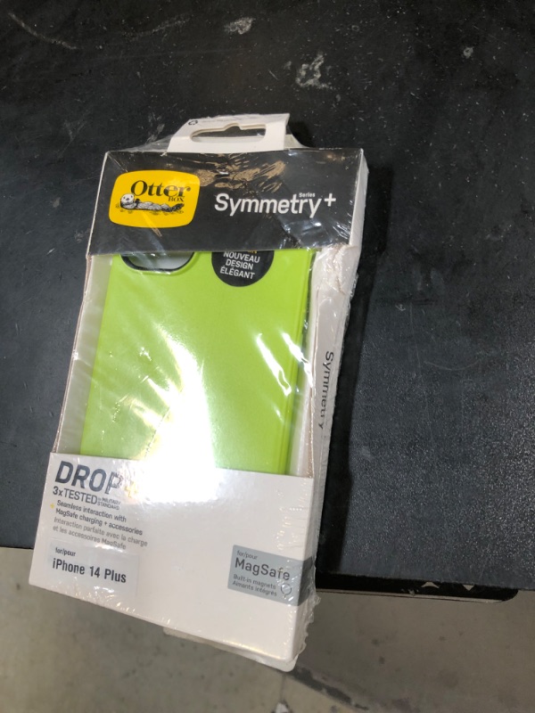 Photo 1 of OtterBox iPhone 14 Plus Symmetry Series+ Case - LIME ALL YOURS (Green), ultra-sleek, snaps to MagSafe, raised edges protect camera & screen