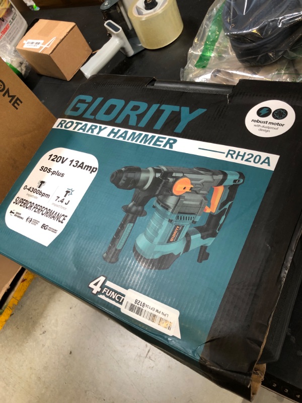 Photo 1 of GLORITY 1-1/4 Inch SDS-Plus 13 Amp Heavy Duty Rotary Hammer Drill with Safety Clutch 4 Functions and Variable Speed, Including Chisels and Drill Bits