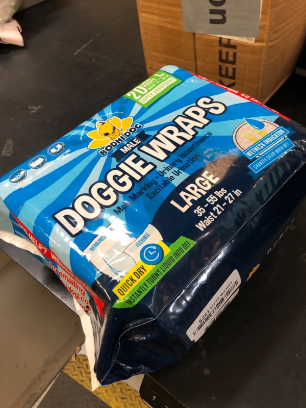 Photo 1 of Bodhi Dog Disposable Male Dog Diapers - Super Absorbent, Leak-Proof Pee Wraps - Adjustable Fit, Comfortable Design, Advanced Moisture Control, and Wetness Indicator - Large (20 Count)