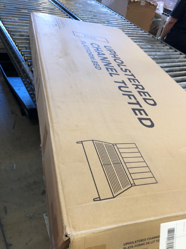 Photo 1 of Lucid Full Bedframe with Vertical Channeled Headboard — Upholstered Platform Bed — Easy Assembly — Full Size — No Box Spring Needed — Charcoal Color