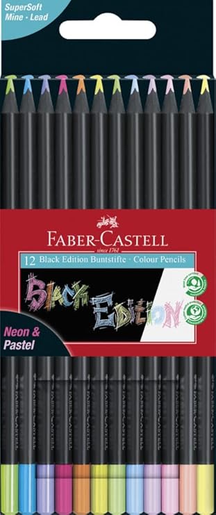 Photo 1 of Faber-Castell Black Edition Colored Pencils Tin - 12 Count, Black Wood and Super Soft Core Lead, Art Colored Pencils for Adult Coloring, Artists and Beginners
