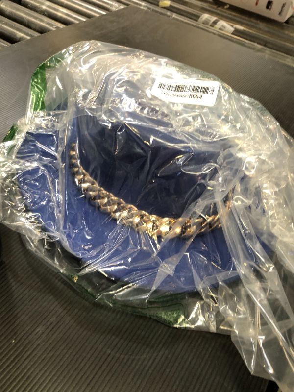Photo 1 of Gossifan Men & Women Belt Buckle Fedora Hat Wide Brim Floppy Panama Hat-Chain Belt Royal Blue