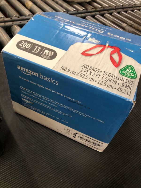 Photo 1 of Amazon Basics 13 Gallon Tall Kitchen Drawstring Trash Bags, Unscented, 10% Post Consumer Recycled, 2Rolls