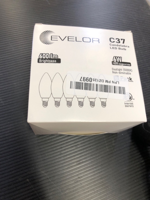 Photo 1 of evelor E12 LED Candelabra Light Bulb,40 Watt Equivalent Daylight White 5000K,Efficient 6W Candle Chandelier Bulbs,550 Lumens Non-Dimmable Small Light Bulbs,20000 Hours, 6-Packs