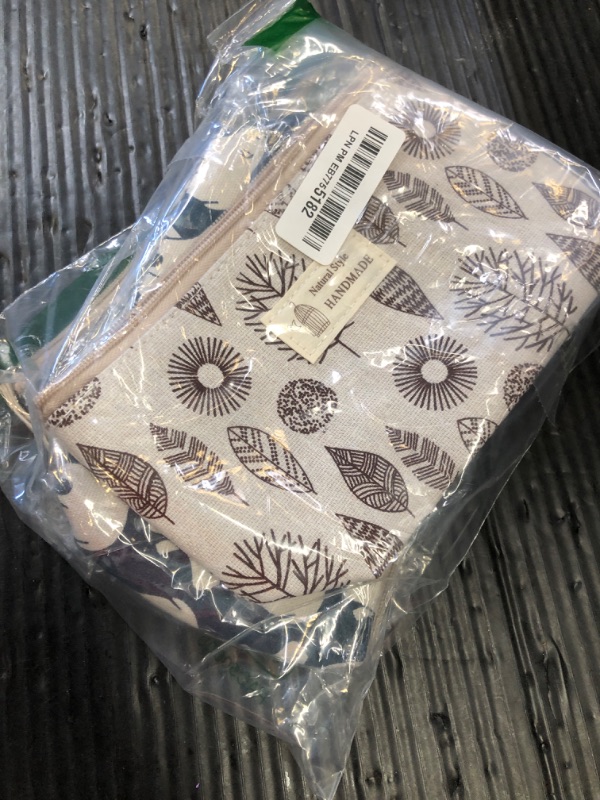 Photo 1 of 4 Pieces Canvas Cosmetic Bags Set Printed Makeup Bags with Zipper Multi-Functional Canvas Travel Pouch for Women Girls Vacation Travel Toiletry Bag, 4 Styles (Whale, Bear, Tree, Leave, Small)