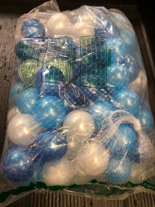 Photo 1 of EOSAU 100 Ball Pit Balls for Toddlers, Phthalate & BPA Free Plastic Balls, Crush Proof 2.16" Colorful Balls for Ball Pit Play Toys for Kids with Storage Bag (Pearl Blue, Light Blue, White)