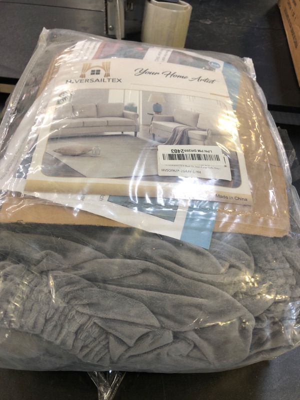 Photo 1 of H.VERSAILTEX Real Velvet Plush 3 Piece Stretch Sofa Covers Couch Covers for 2 Cushion Couch Sofa Slipcovers Width Up to 90 Inch Feature Thick Soft Stay in Place (Large Sofa, Grey)