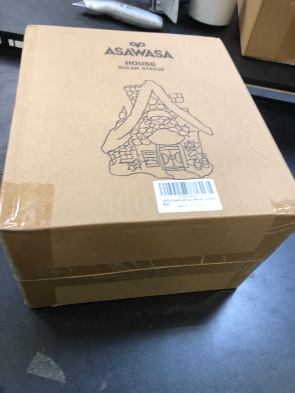 Photo 1 of ASAWASA Resin Fairy House Statues with Solar Powered Lights, Funny Garden Sculptures with Flocked and Cobblestone Decor, Exquisite Garden Cottage Figurines