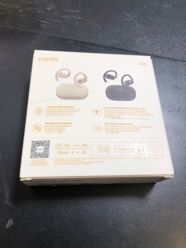 Photo 1 of Edifier A6 Open-Ear Headphones, Bluetooth 5.4 Wireless Earbuds, LDAC Hi-Res Audio, AI Clear Calls, Adjustable Ear Hooks, 40H Playtime, Fast Charging, Multipoint Connection, IP55, Black
