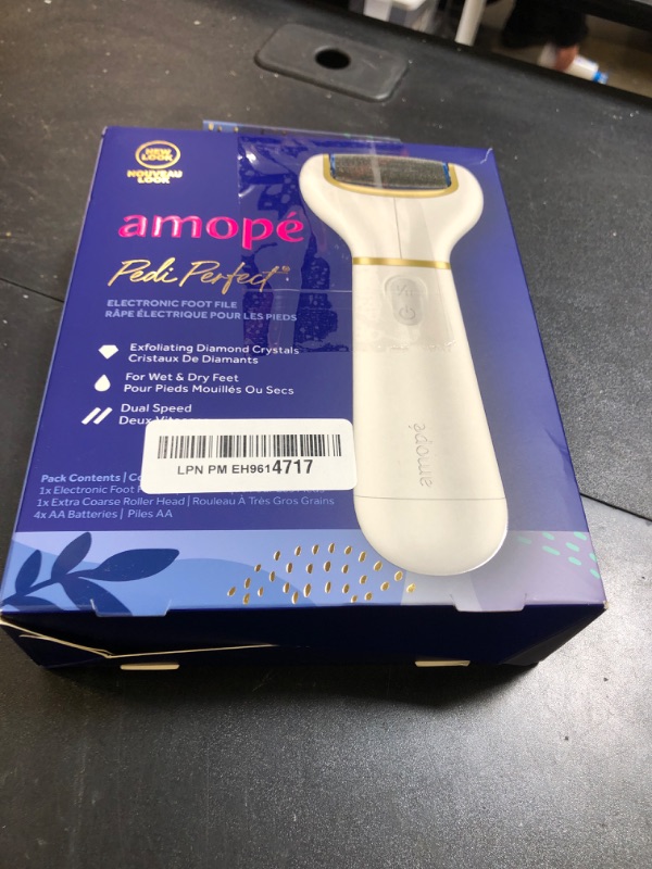 Photo 1 of Amopé Pedi Perfect Electric Callus Remover Foot File w/ Diamond Crystals, Pedicure Tool for Feet, Removes Hard & Dead Skin, Feet Scrubber & Buffer, Splashproof, w/ Extra Coarse Roller Head, 1 Count