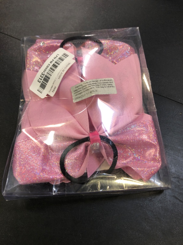 Photo 1 of Oaoleer Hair Bow, 4PCS 7*7 inches (18cm) Breast Cancer Awareness Cheerleader Bow with Ponytail Holder for Breast Cancer Month (PU Pink B)