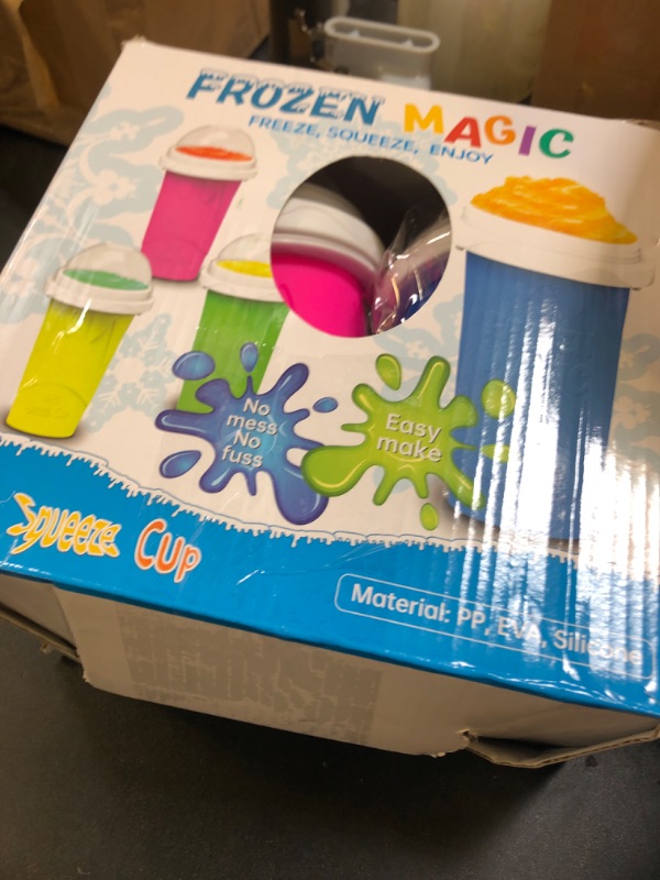 Photo 1 of Slushie Cup, 2 Pack Slushy Maker Cup, Frozen Magic Squeeze Cups for Juice Milk Yogurt Ice Cream Make, DIY Smoothie Cooling Cup with Lid & Straw for Kids Friends Family (Blue+Pink)