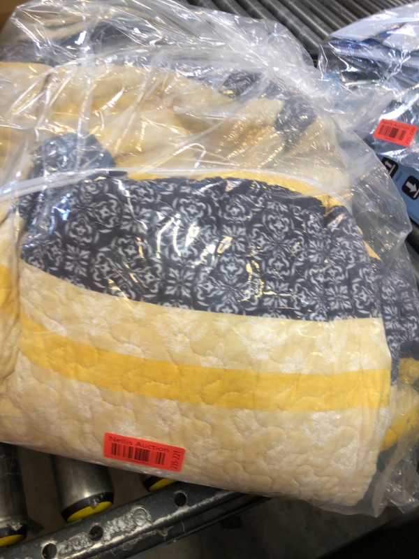 Photo 1 of Homzard Quilt Cotton Queen Quilt Bedding Set,Yellow Black Grey Queen Size Comforter Set,Striped Bedspread Queen Size, Lightweight Farmhouse Bed Set Cover All Season 3 Pieces