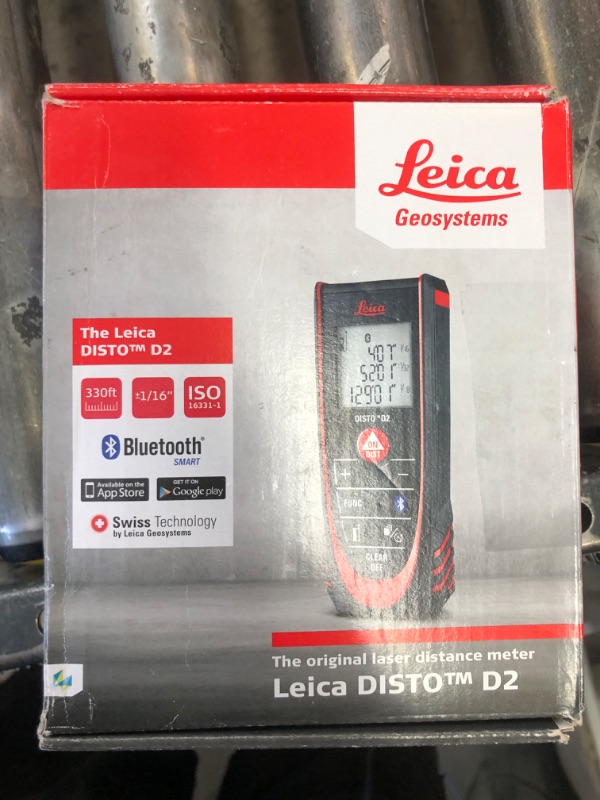 Photo 1 of Leica Geosystems DISTO D2 New 330ft Laser Distance Measure with Bluetooth 4.0, Black/Red, 1.7 x 1 x 4.6 inches