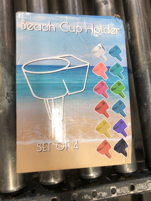 Photo 1 of Home Queen Beach Cup Holder with Pocket, Multifunctional Sand Cup Holder for Beverage Phone Sunglass Key, Beach Accessory Drink Sand Coaster, Set of 4 (Teal, Orange, Blue and Pink)
