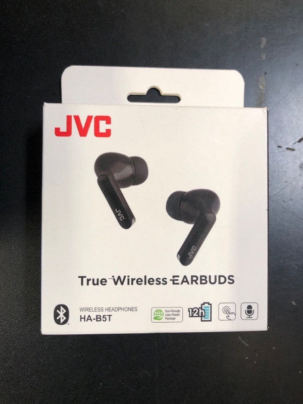 Photo 1 of JVC Ultra Compact True Wireless Earbuds Headphones, Total 12 Hour Battery Life, Sound with 13mm Driver, USB-C Connection - HAB5TB (Black)