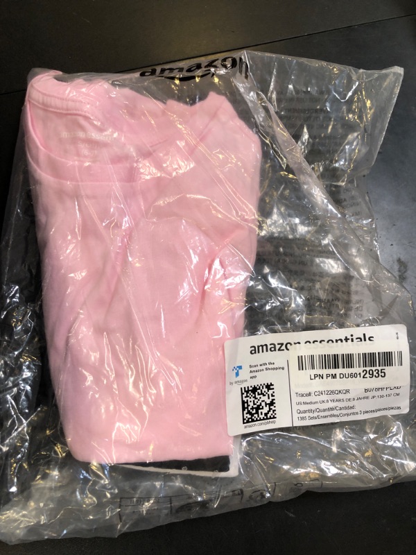 Photo 1 of Amazon Essentials Girls' Short-Sleeve T-Shirts, Pack of 3, White/Black/Pink, Medium