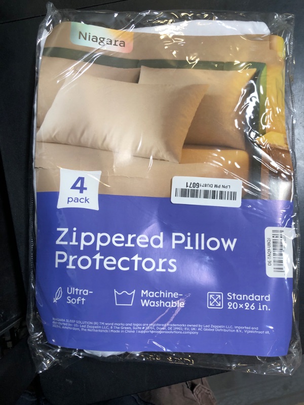 Photo 1 of Ultra Soft Pillow Protectors with Zipper Standard Size - Set of 4 Breathable Pillow Covers - 100% Protection Against Stains, Dust & Dirt - Machine Washable (White)