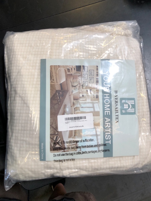 Photo 1 of H.VERSAILTEX Armless Futon Cover Stretch Sofa Bed Slipcover Protector Elastic Feature Rich Textured High Spandex Small Checks Jacquard Fabric Futon Cover, Machine Washable, Ivory