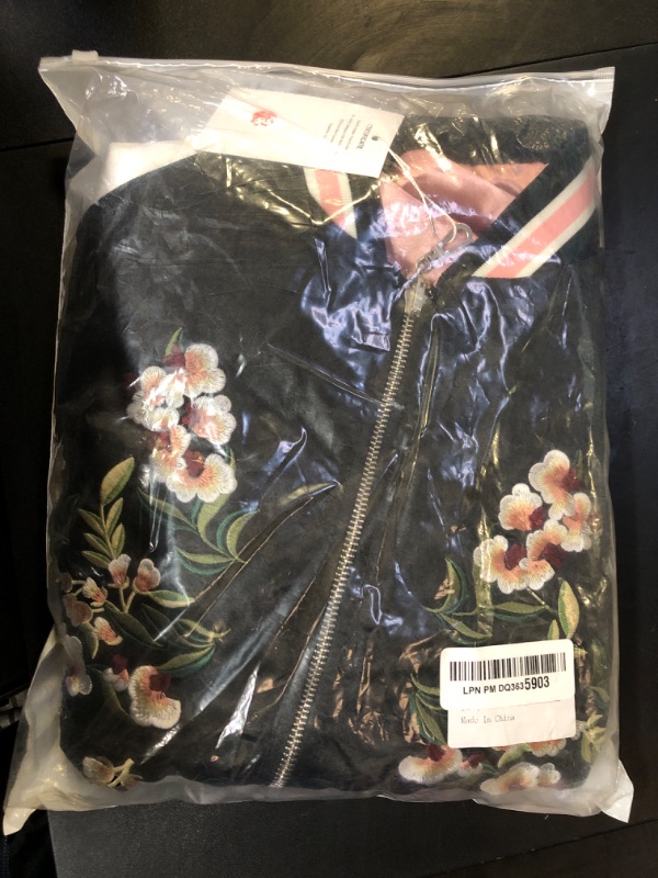 Photo 1 of Viport Women's Floral Phoenix Embroidered Reversible Bomber Jacket Black Red (Small)