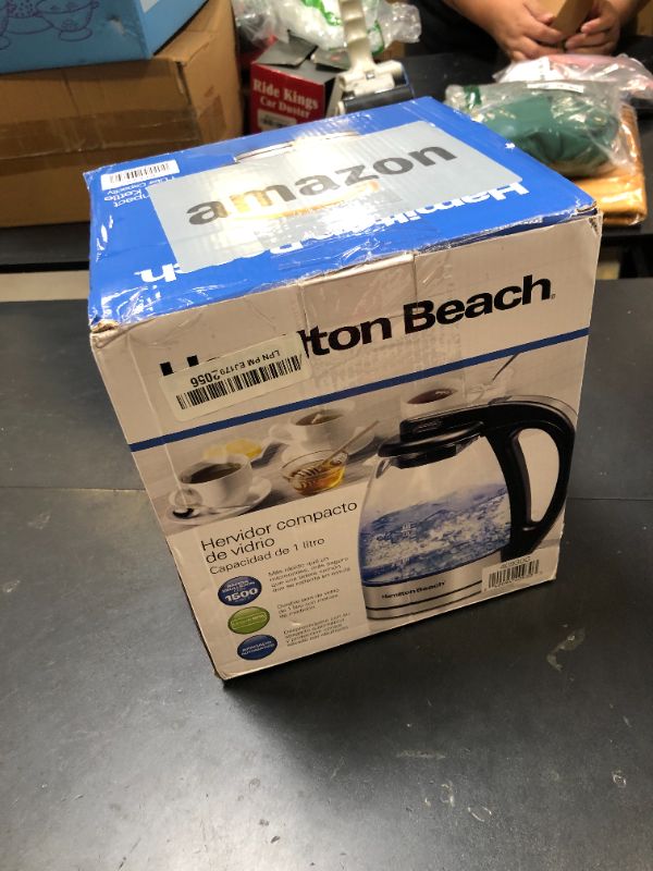 Photo 1 of Hamilton Beach Glass Electric Tea Kettle, Water Boiler & Heater, 1 Liter, 1500 Watts for Fast Boiling, BPA Free, Cordless Serving, Auto-Shutoff & Boil-Dry Protection, Soft Blue LED (40930)