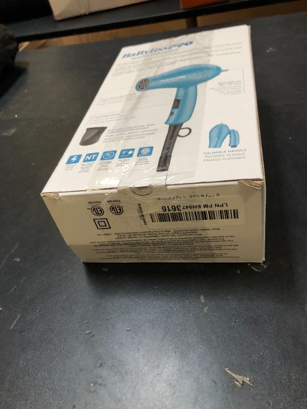 Photo 1 of BaBylissPRO Nano Titanium Travel Dryer, Blue