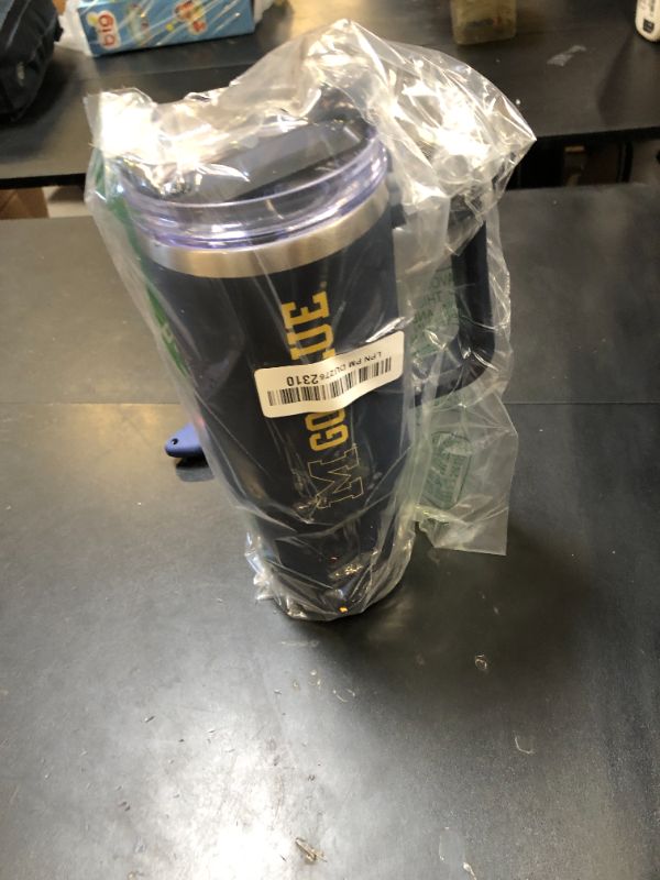 Photo 1 of Campus Colors College & University 40 oz Travel Tumbler With Handle - Dual Option Lid With Straw - Vacuum Insulated Stainless Steel (Michigan Wolverines - Navy)