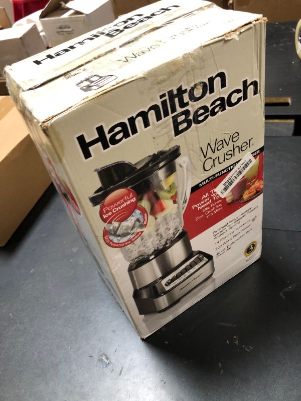 Photo 1 of Hamilton Beach Wave Crusher Blender For Smoothies With 40 Oz Glass Jar and 14 Functions, Ice Sabre Blades & 700 Watts for Consistently Smooth Results, Black + Stainless Steel (54221)