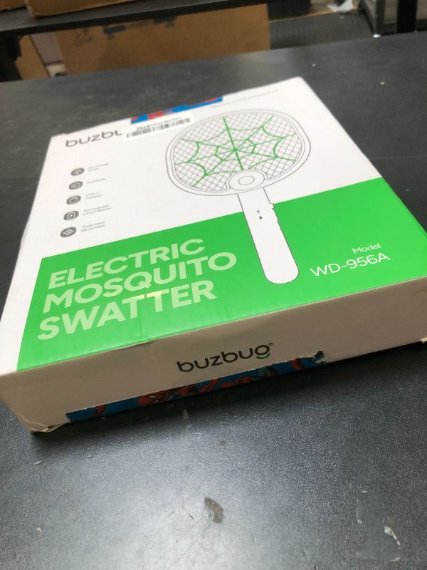 Photo 1 of Buzbug Electric Fly Swatter, Type-C Rechargeable Mosquito Swatter, Foldable, Dual Handheld and Auto Zap Mode, 3800V Powerful Instant Bug Zapper Racket, Mosquito Bat for Indoor Outdoor Camping -WD956A