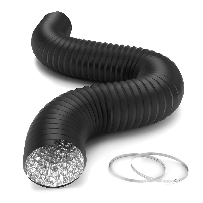 Photo 1 of iPower Flexible 6 Inch 8 Feet Aluminum Ducting 4 Layer Protection Dryer Vent Hose for HVAC Heating Cooling Exhaust and Ventilation, 2 Clamps Included, Black