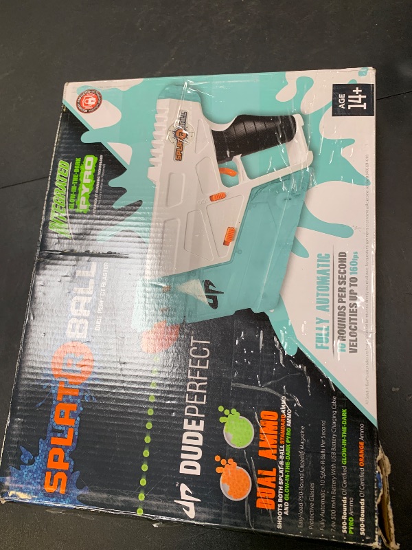 Photo 1 of SPLATRBALL Dude Perfect Gel Water Bead Blaster Kit - Full Auto 160+ FPS - Includes 500 Glow-in-The-Dark & 500 Rounds of Ammo, Battery, Glasses