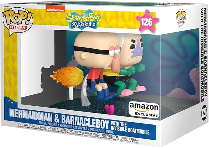 Photo 1 of Funko POP Rides Deluxe: Spongebob Squarepants - Mermaid Man & Barnacle Boy with Invisible Car - Amazon Exclusive - Collectable Vinyl Figure - Gift Idea - Official Merchandise
