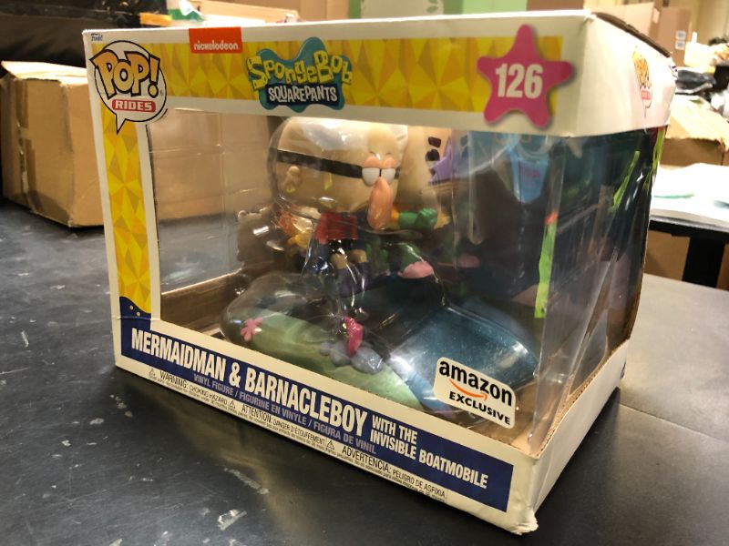 Photo 1 of Funko POP Rides Deluxe: Spongebob Squarepants - Mermaid Man & Barnacle Boy with Invisible Car - Amazon Exclusive - Collectable Vinyl Figure - Gift Idea - Official Merchandise
